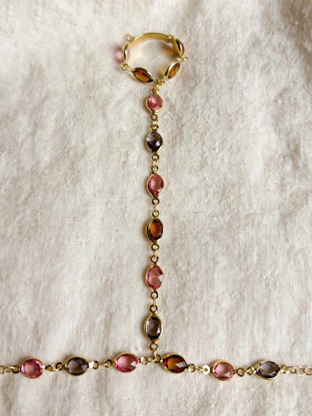 Gemstone Hand Chain Bracelet — Ring + Bracelet Combo